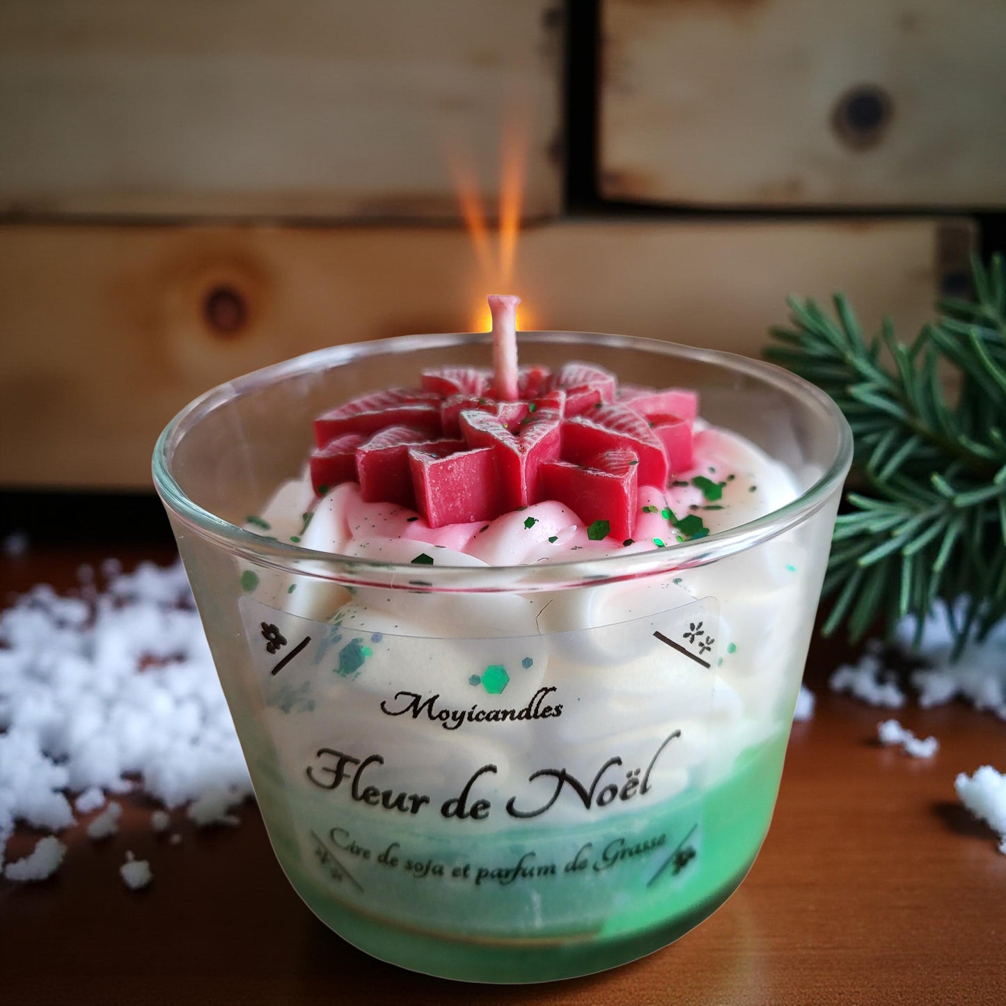 Bougie d'hiver " Fleur de Noël"