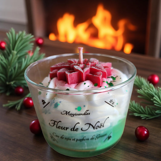 Bougie d'hiver " Fleur de Noël"