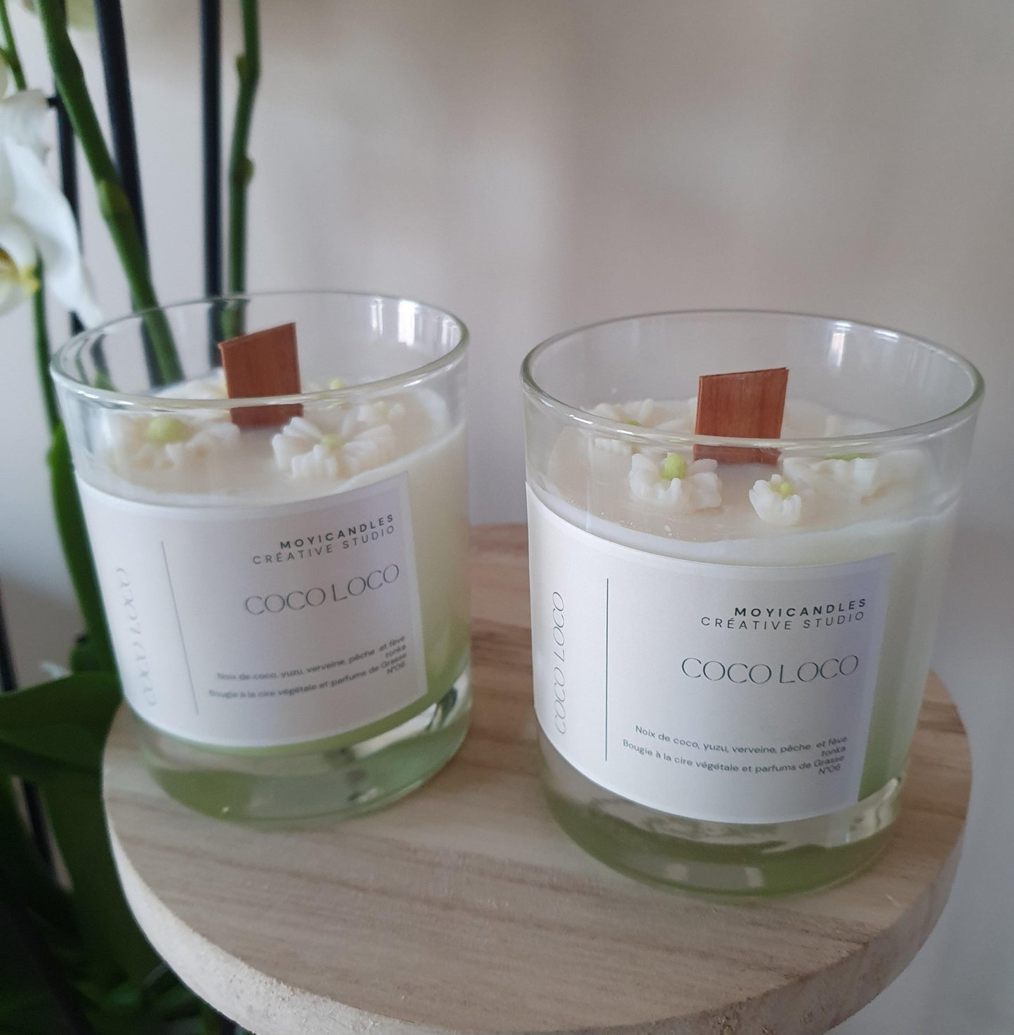 Coco Loco à fleur - Bougie parfumée à la coco et citron Yuzu en cire végétale - Moyicandles